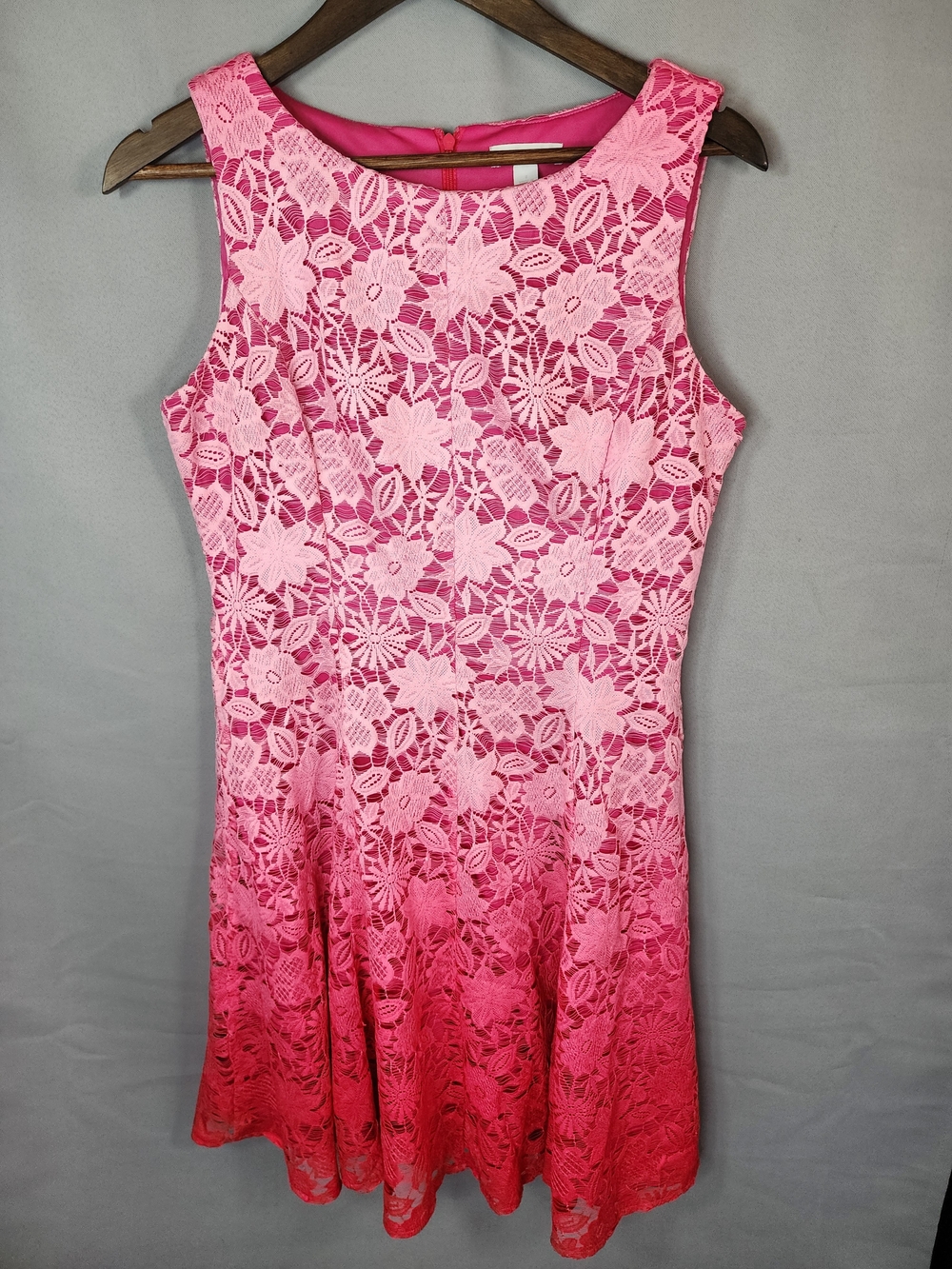 New York & Company Pink Lace Ombre Fit & Flare Mini Dress